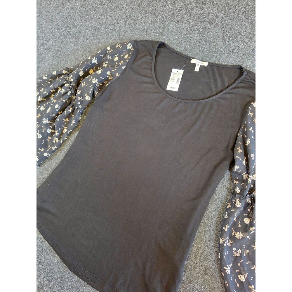 Maurices Womens Small Black Floral Sheer Bell Sleeve Top Boho Blouse NWT